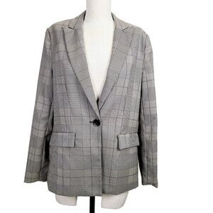 EVEREVE Blazer M Brown Black Plaid One-Button Lined Business Career Jacket